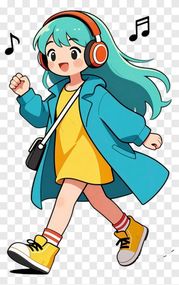Girl Dancing With Music Headphones PNG