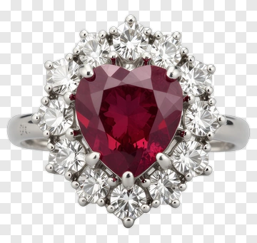 Heart-Shaped Ruby Ring With Diamond Halo PNG