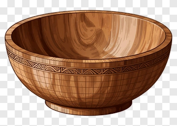 Hand-drawn Wooden Bowl With Carved Pattern PNG