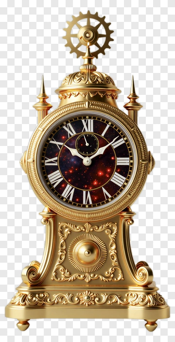 Ornate Gold Clock With Starry Face PNG