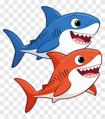 Blue And Orange Cartoon Sharks PNG