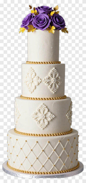Elegant Multi-Tiered Wedding Cake With Purple Roses PNG