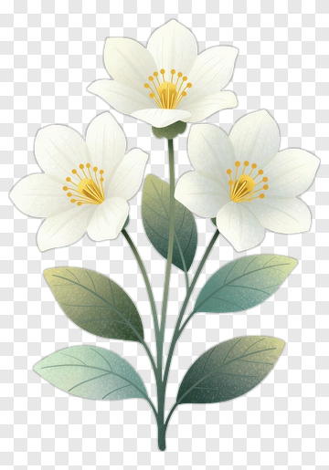 White Blossom With Green Leaves PNG
