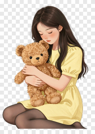 Girl Hugging Teddy Bear PNG