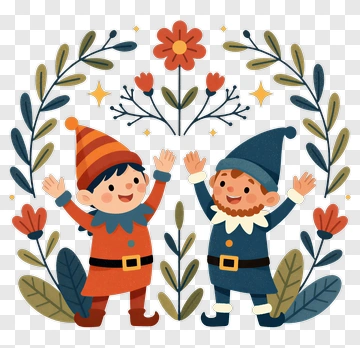 Two Joyful Elves Celebrating PNG