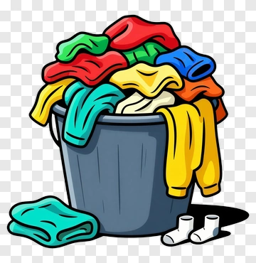 Laundry Bucket With Colorful Clothes PNG