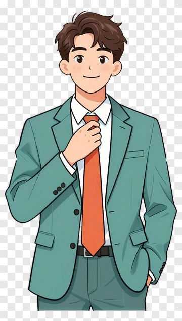 Cartoon Man Adjusting His Tie PNG