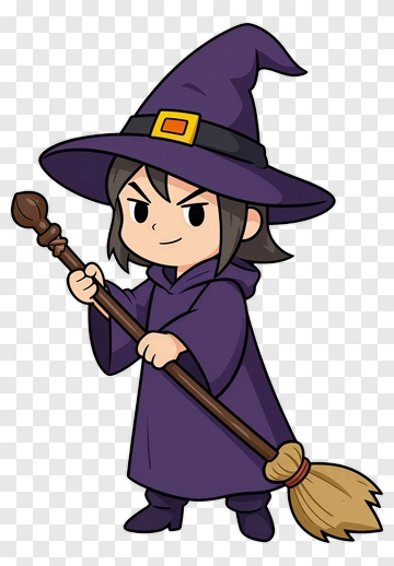 Cartoon Witch With Broom PNG