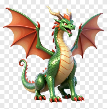 Green Dragon With Orange Wings PNG