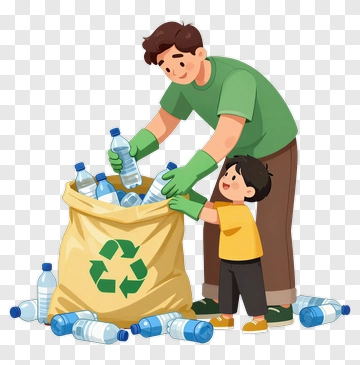 Man And Child Recycling Bottles PNG