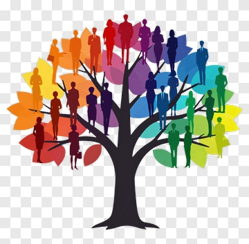 Rainbow Tree With Silhouetted People PNG