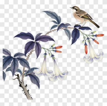 Bird Perched On Blossoming Branch PNG