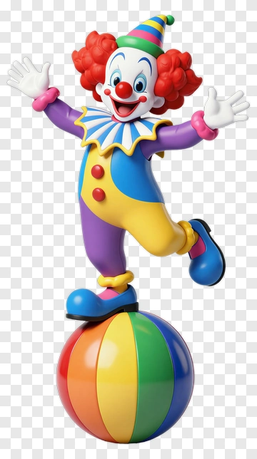 Clown Balancing On Rainbow Ball PNG