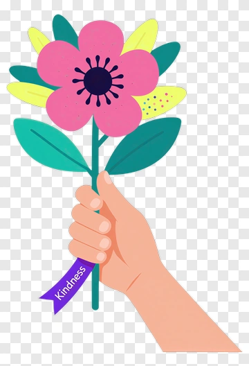 Hand Holding Flower With Kindness Ribbon PNG