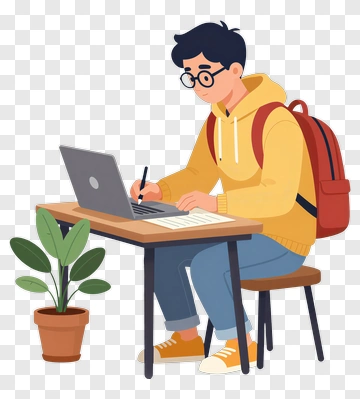 Student Studying At Desk PNG