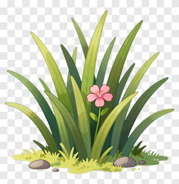 Cartoon Plant With Pink Flower PNG