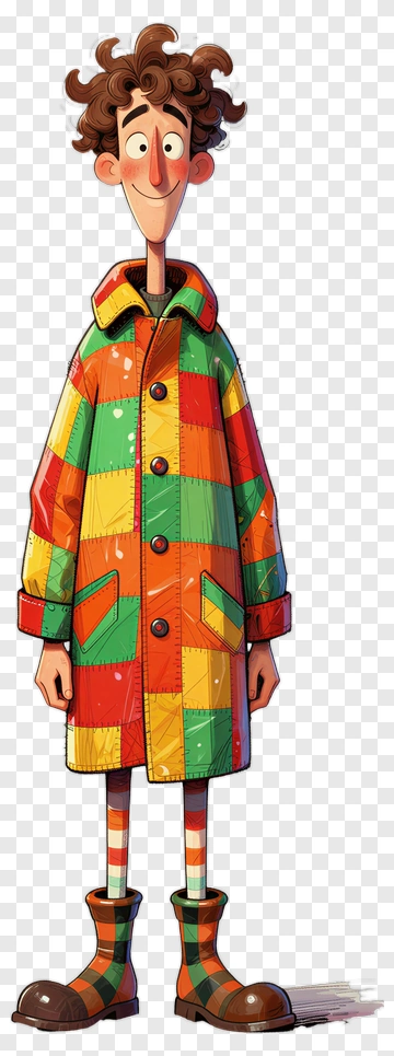 Cartoon Character In Patchwork Coat PNG