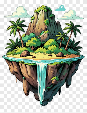Floating Island With Waterfall PNG