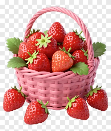 Strawberries In A Pink Basket PNG