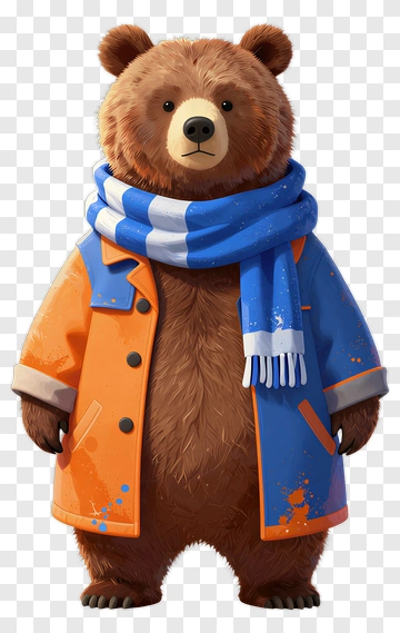 Cartoon Bear In Coat And Scarf PNG