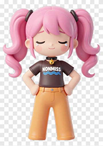 Cute Girl Character With Pink Pigtails PNG