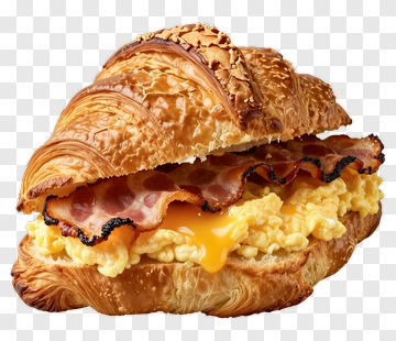 Croissant Sandwich With Scrambled Eggs And Bacon PNG