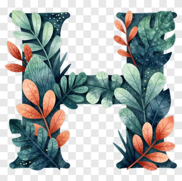 Watercolor Letter H With Leaf Pattern PNG