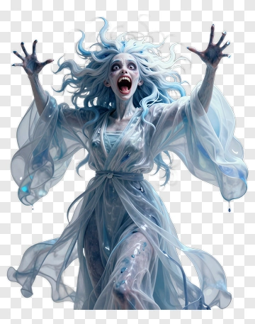 Terrifying Ghost With Blue Hair PNG