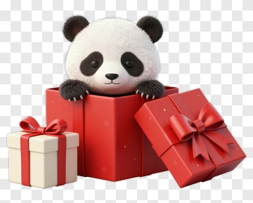 Cute Panda With Red Gift Boxes PNG