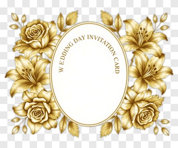 Gold Floral Wedding Invitation Card PNG