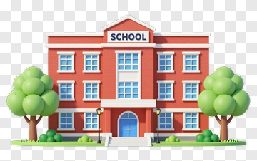 Red School Building With Green Trees PNG