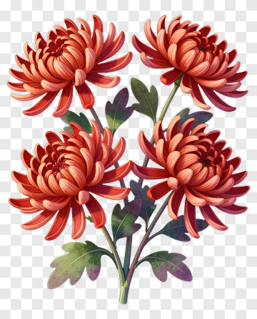 Red Chrysanthemum Blossoms PNG
