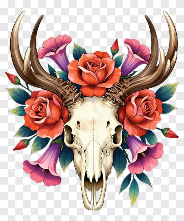 Deer Skull With Floral Design PNG