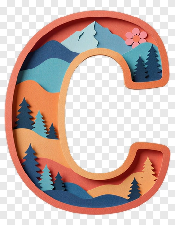 Letter C With Mountain And Tree Design PNG