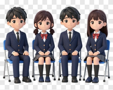 Four Students In School Uniform PNG