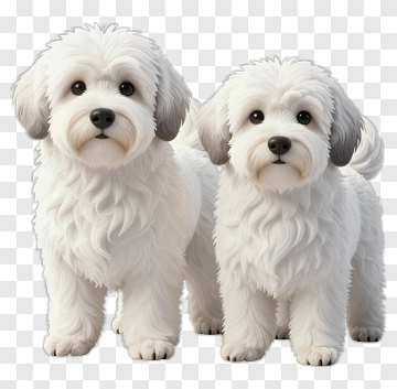 Two Fluffy White Puppies Standing Together PNG
