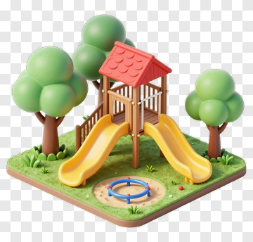 Playground With Slide And Trees PNG