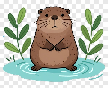 Cute Beaver In Water PNG