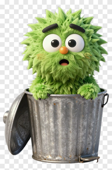 Green Creature In Trash Can PNG