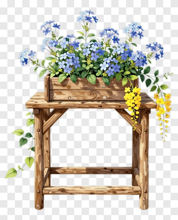 Flower Pot With Blue And Yellow Blooms PNG