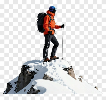 Mountain Climber Standing On Snowy Peak PNG