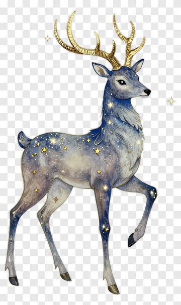 Starry Deer With Golden Antlers PNG