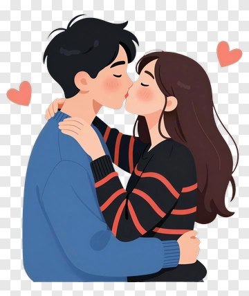 Couple Kissing With Heart Shapes PNG