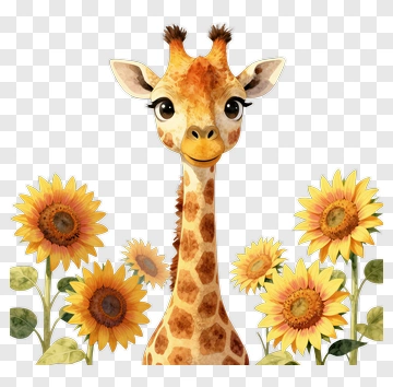 Cute Giraffe Among Sunflowers PNG