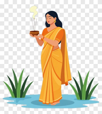 Woman In Sari Holding Incense PNG