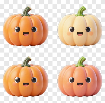 Four Cartoon Pumpkins With Smiling Faces PNG