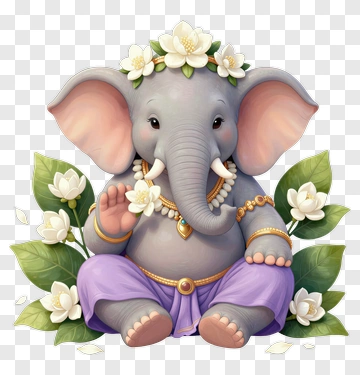 Baby Elephant With Flower Crown PNG