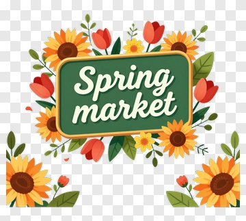 Spring Market Sign With Flowers PNG
