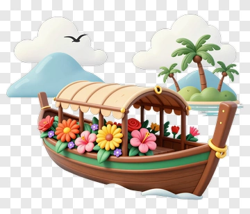 Floral Boat On Tropical Water PNG
