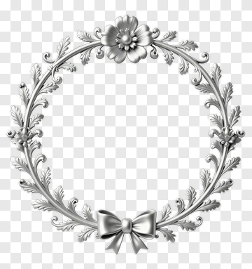 Silver Wreath With Bow And Flower PNG